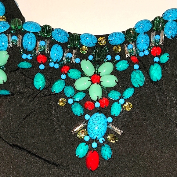 MUSE EXCLUSIVELY FOR BOSTON PROPER SLEEVELESS DRESS W/ TURQUOISE & RED BEADS - Picture 4 of 6